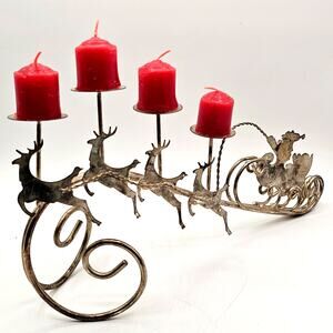 International Silver Santa Sleigh Reindeer Candle Holder